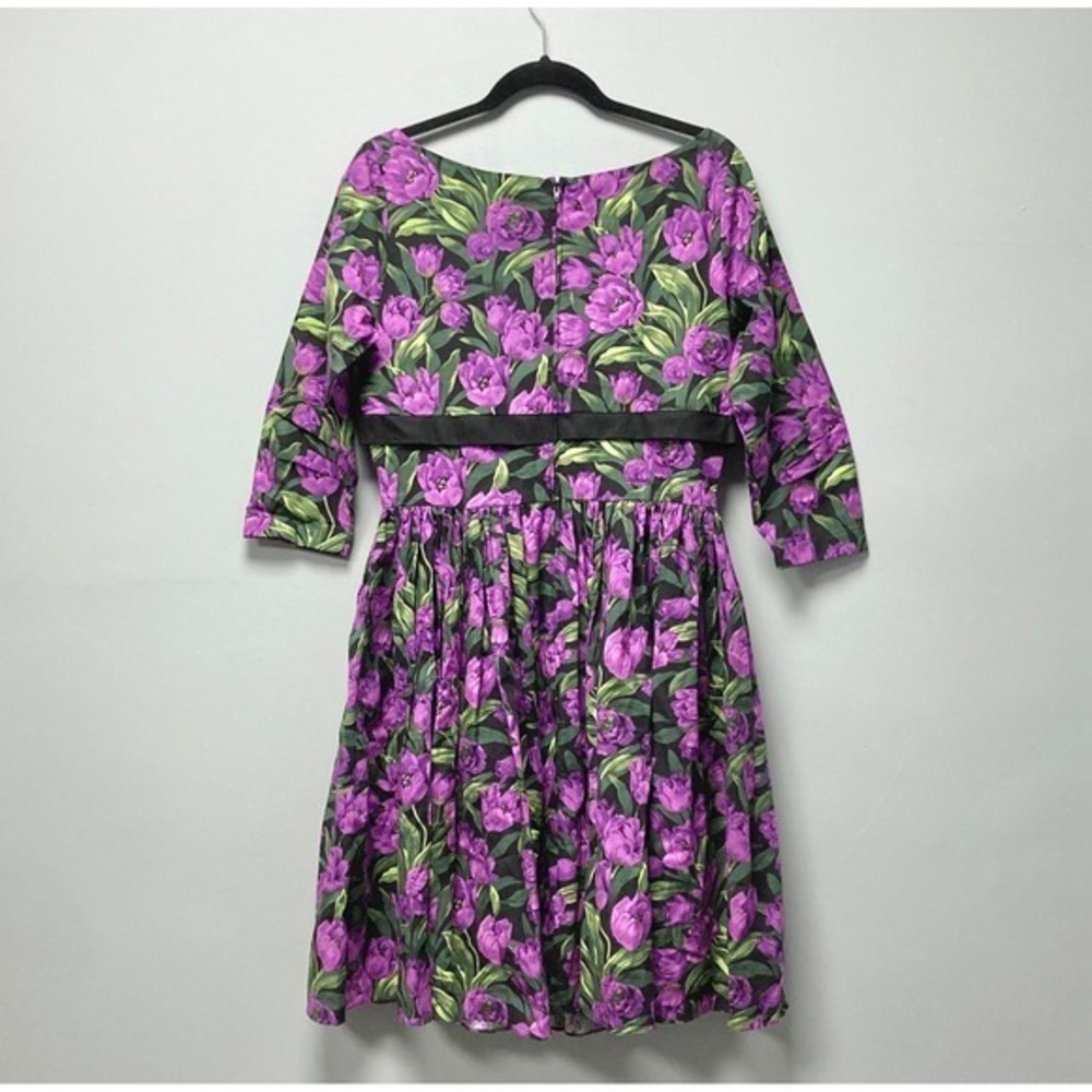 Bernie Dexter Grace Purple Tulip Floral Dress XL Black Rockabilly Pinup USA Made - Picture 3 of 8